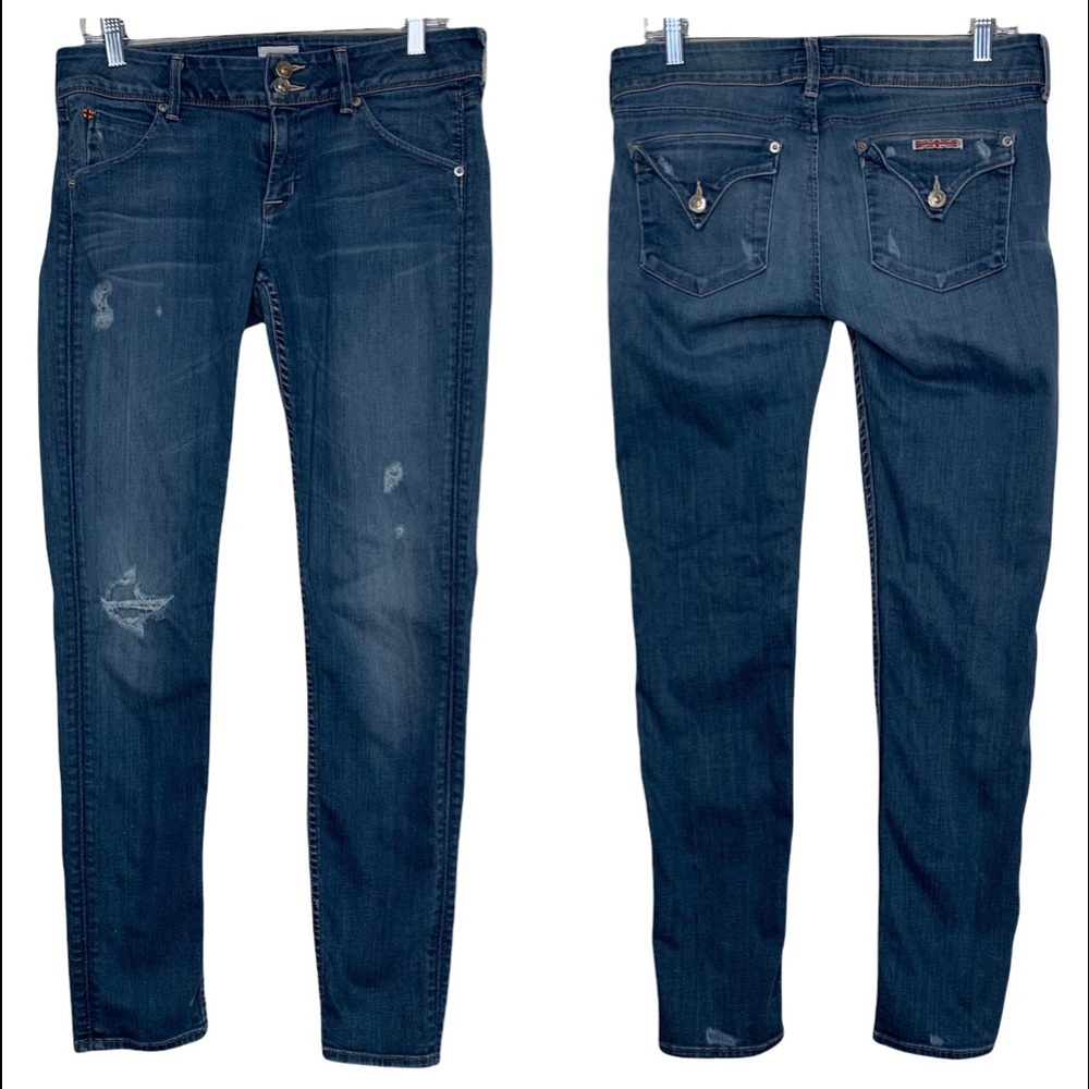 Hudson Collin Skinny Ankle Distressed Mid Rise Flap Pocket Light Wash Jeans 29